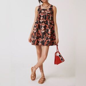 Eva Franco x Anthropologie Black Floral Retro Mod Tent Min Dress Size Medium